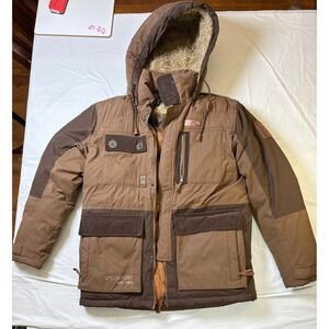 Black Yak Down Puffer Jacket Brown Map Lined Hooded Winter Coat Men Women